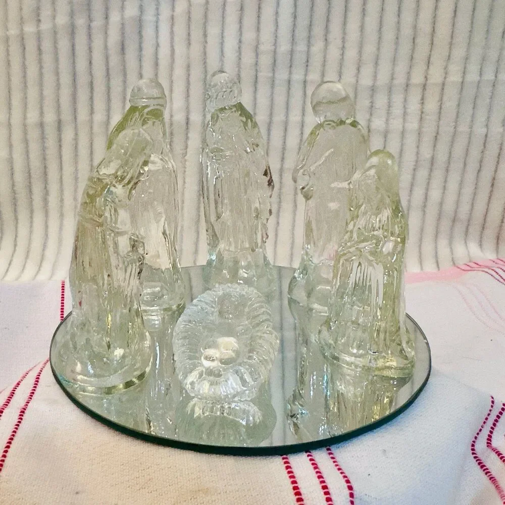 Vintage Glass Nativity Scene with Glass Christmas Decor 1988
